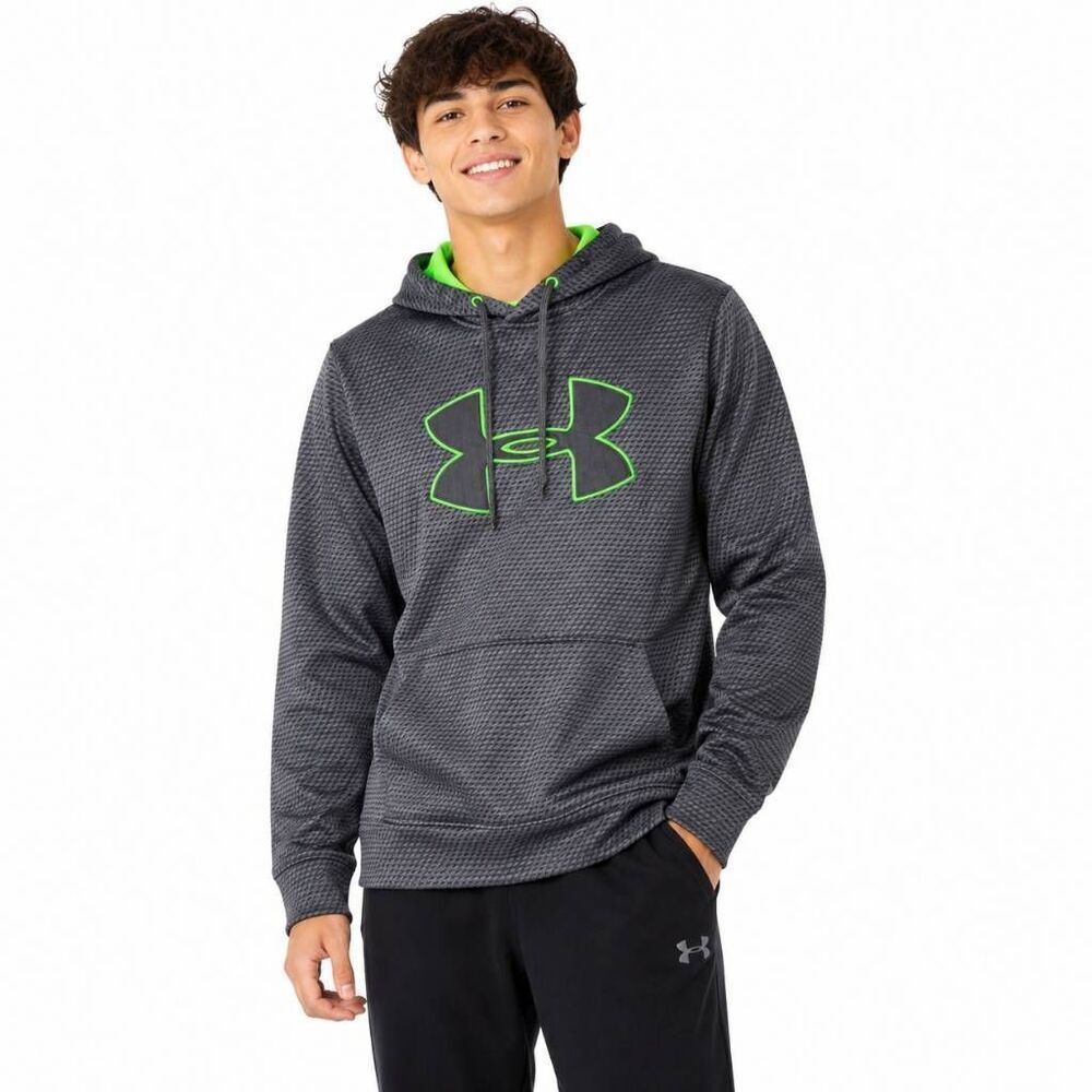 Under Armour ColdGear Hoodie Gray Green Logo Mens M